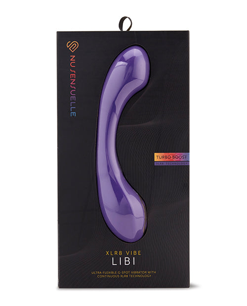 Nu Sensuelle Libi Flexible G-Spot Vibrator Deep Purple packaging with ergonomic design and turbo-boost technology.