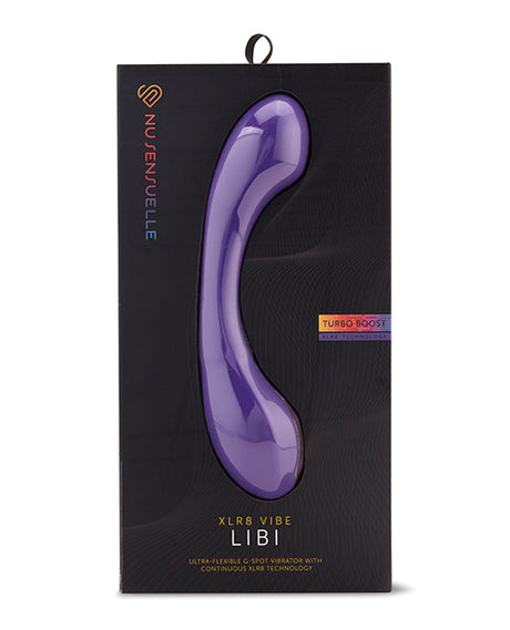 Nu Sensuelle Libi Flexible G-Spot Vibrator Deep Purple packaging with ergonomic design and turbo-boost technology.