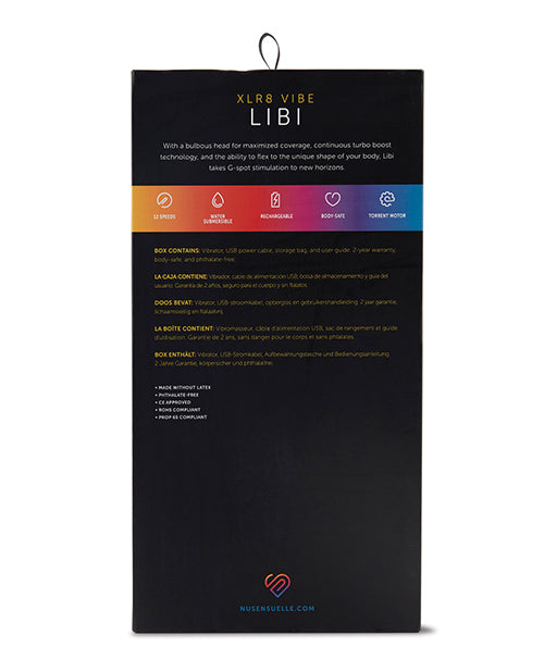 Nu Sensuelle Libi Flexible G-Spot Vibrator Deep Purple packaging features and information.