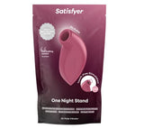 Satisfyer One Night Stand Air Pulse Clitoral Stimulator packaging showcasing touch-free stimulation feature.