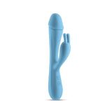 Obsessions Scarlett Light Blue Rabbit Vibrator showcasing dual stimulation design in soft silicone.