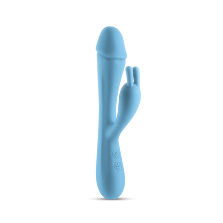 Obsessions Scarlett Light Blue Rabbit Vibrator showcasing dual stimulation design in soft silicone.