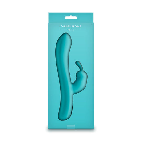 Obsessions Hera Silicone Rabbit Vibrator Light Green packaging showcasing a dreamy, plush, dual stimulation vibrator.