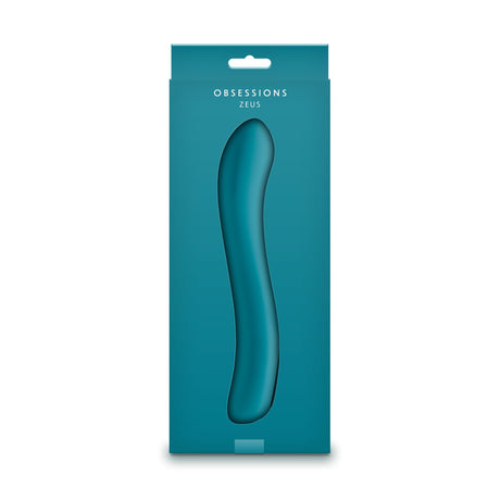 Obsessions Zeus Silicone G-Spot Vibrator Dark Green in packaging with sleek design and vibrant color.