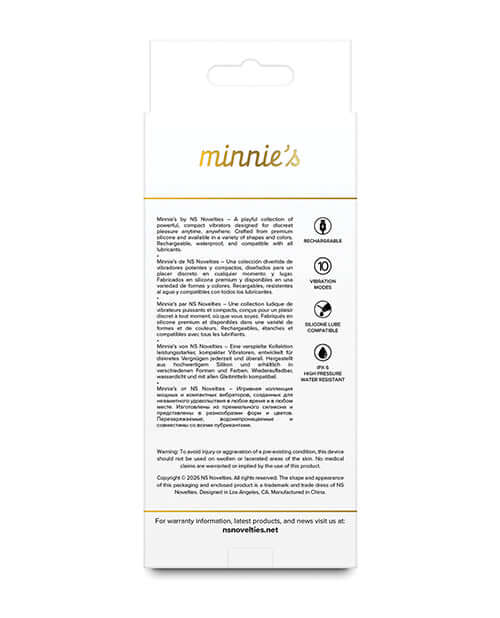 Minnies Dot Flexible Bullet Vibe Lilac product packaging details and features information.