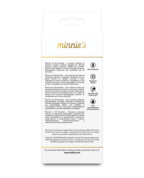 Minnies Dot Flexible Bullet Vibe Lilac product packaging details and features information.