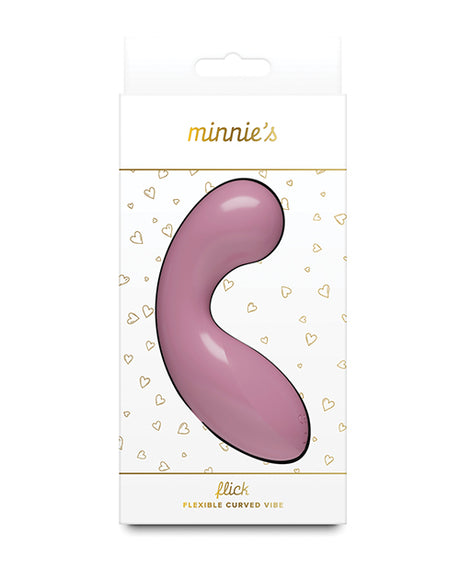 Minnies Flick Flexible Curved Vibe Pink packaging showcasing its soft design and curved shape.