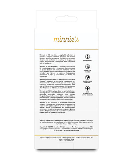 Product packaging for Minnies Flick Flexible Curved Vibe Pink, highlighting features and instructions.