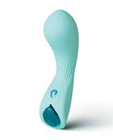Minnies Wink Flexible Curved Vibe Aqua with sleek design and jeweled power button, perfect for targeted stimulation.