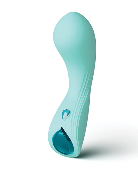 Minnies Wink Flexible Curved Vibe Aqua with sleek design and jeweled power button, perfect for targeted stimulation.