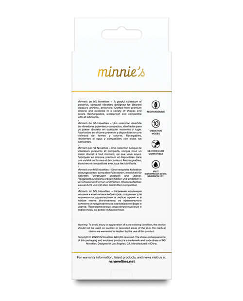 Minnies Wink Flexible Curved Vibe Aqua packaging with brand details and care instructions.