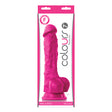 Colours Pleasures 7 Inch Silicone Dildo Pink in packaging, featuring a lifelike design with defined head and sculpted balls.