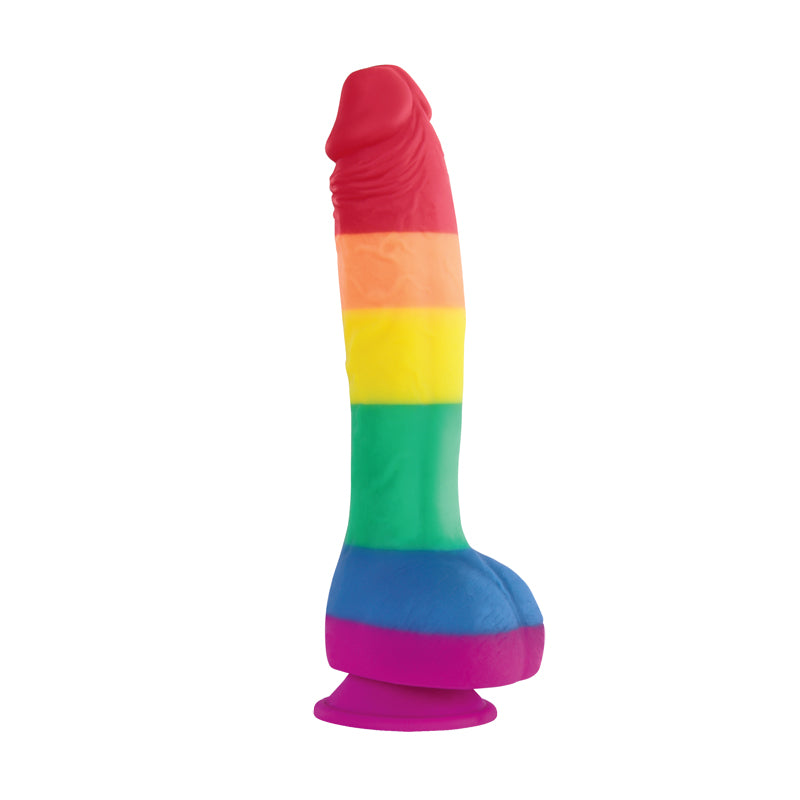 Colours Pride Edition 8 Inch Silicone Dildo Rainbow in vibrant rainbow colors for self-expression and pleasure.