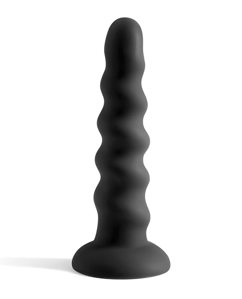 Colours Twist Silicone Dildo 6.5 inches Black showcasing its contoured design and secure suction cup base.