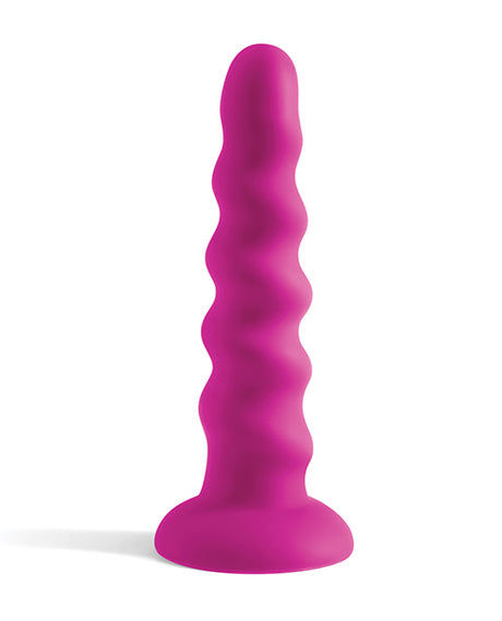Colours Twist Silicone Dildo 6.5 inches Purple on a white background, featuring a wavy design and a sturdy base.