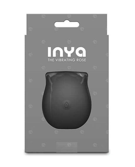 INYA The Vibrating Rose Massager Black packaging featuring a sleek design and brand logo.