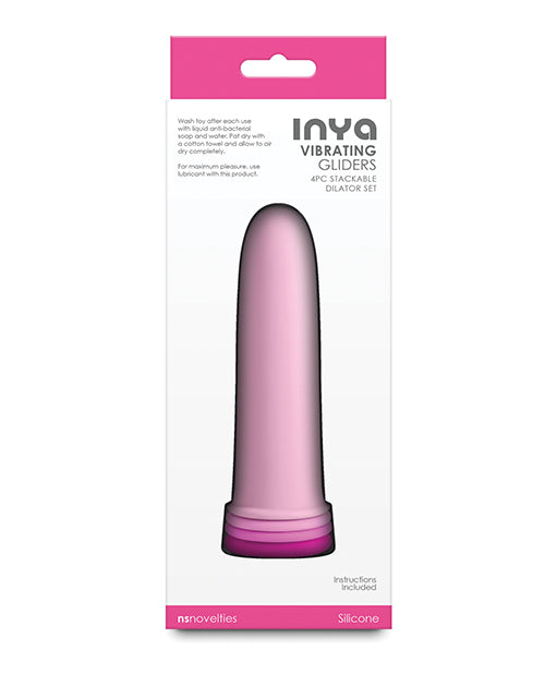INYA Vibrating Gliders Silicone Anal Kit Pink product packaging showcasing a stackable dilator.