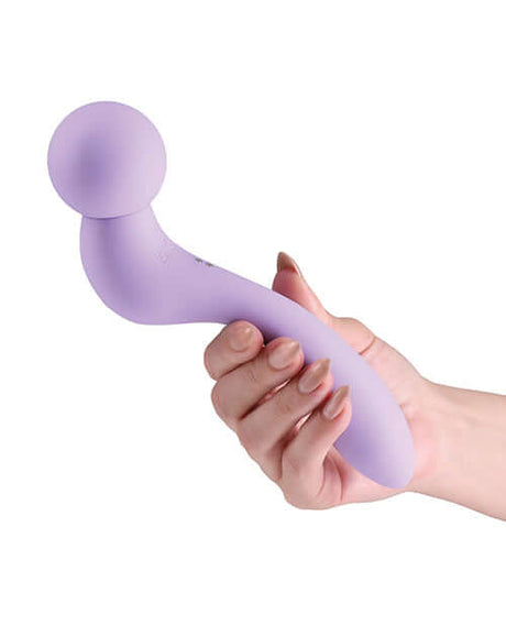 INYA Dual Ended Pleasure Wand Lavender held in hand showcasing its sleek design and dual-ended functionality.
