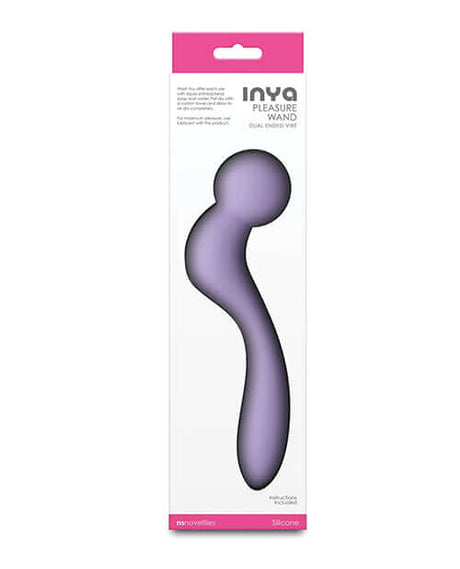INYA Dual Ended Pleasure Wand Lavender packaging showcasing its dual-ended design and silicone material.