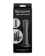 Renegade Vibrating Dilators Black packaging featuring a 4-piece stackable dilator set in silicone.