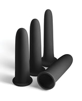 Renegade Vibrating Dilators Black set featuring four black silicone dilators for gradual anal training.