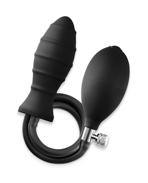 Renegade Inflataplay Inflatable Anal Plug Black with hand pump for customizable fullness.