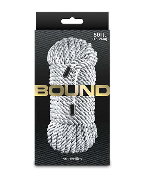 Bound 50 ft Bondage Restraints Rope Silver packaged by NS Novelties with detailed design and smooth polyester fiber.