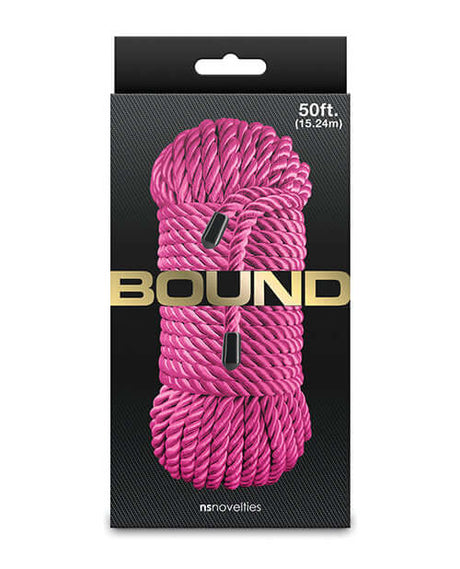 Bound 50 ft Bondage Restraints Rope Pink packaging showcasing a smooth, non-chafing bondage rope.