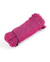 Bound 50 ft Bondage Restraints Rope Pink coiled in vibrant pink color, perfect for comfortable bondage play.