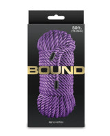 Bound 50 ft Bondage Restraints Rope Purple package featuring purple rope and branding.