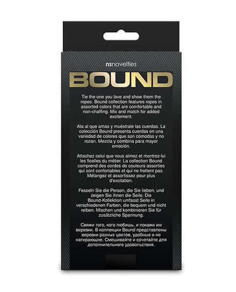 Bound 50 ft Bondage Restraints Rope Purple packaging featuring comfortable polyester fiber design and assorted colors.