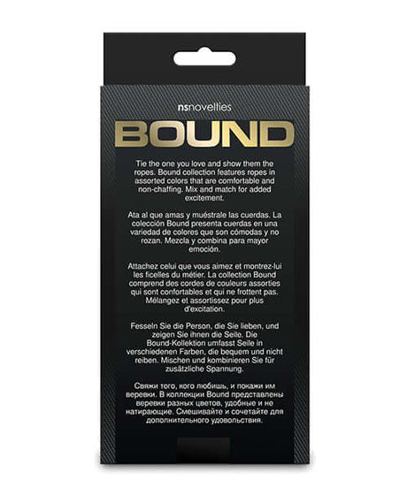Bound 50 ft Bondage Rope Red packaging showing ties and collection features in various colors.