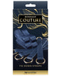 Bondage Couture Tie Down Straps Blue packaging with navy straps and gold rings for fashionable restraint.