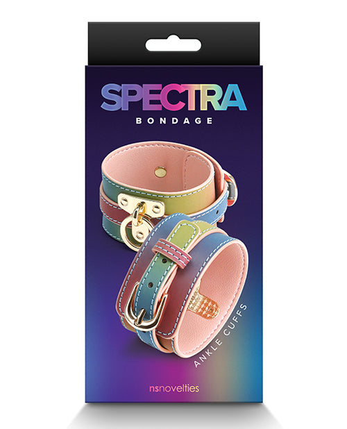 Spectra Bondage Ankle Cuff Rainbow packaging featuring colorful ankle cuffs for restraint play.