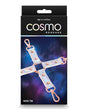 Cosmo Bondage Hogtie Rainbow Vinyl Restraint packaging featuring holographic shine and connection points.