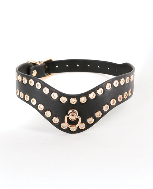 Fetish & Fashion Kali Studded Collar Black featuring golden studs on a sleek black band for bold style.