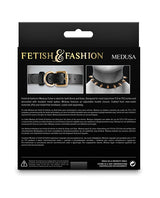 Fetish & Fashion Medusa Studded Collar Black packaging featuring design details and product description.