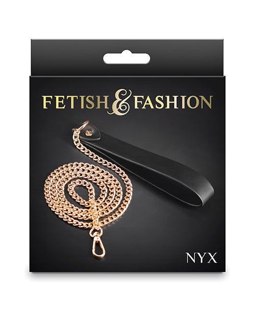 Fetish & Fashion Nyx Leash Black packaging showing elegant leash design for intimate play and bondage exploration.
