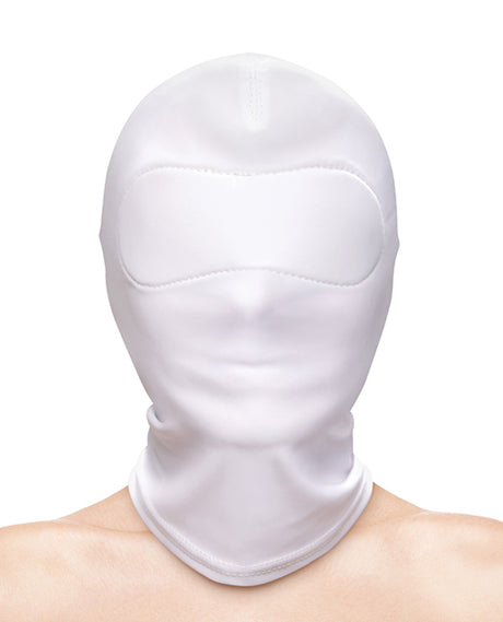 Fetish & Fashion Nylon Closed Hood White, soft snug nylon sensory deprivation hood for intense exploration.