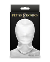 Fetish & Fashion Nylon Closed Hood White packaging showcasing a sensory deprivation hood design.