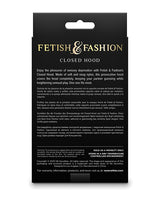 Fetish & Fashion Nylon Closed Hood White product packaging showcasing sensory deprivation features.