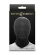 Fetish & Fashion Zippered Mouth Hood Black packaging design showcasing the sensory-limiting hood with a zippered mouth.