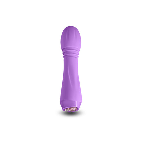 Charms Flora Rechargeable Silicone Mini Vibrator Violet in a sleek purple design with LED heart power button.