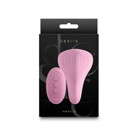 Desire Mantra Coral Dual Motor Panty Vibrator in coral pink packaging with wireless remote control