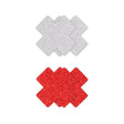 Pretty Pasties Glitter Cross Red/Silver 2 Pairs, featuring red and silver glitter nipple covers in cross shapes.
