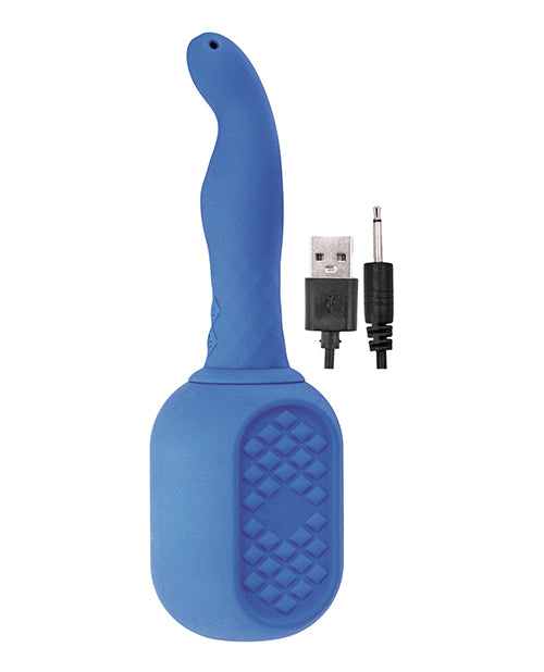 Nasstoys 10 Function Vibrating Anal Douche Blue with USB charging cable and silicone design.