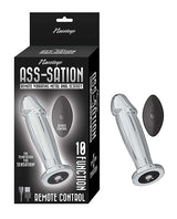 Ass-sation Remote Vibrating Metal Anal Ecstasy Silver in packaging with remote control features.