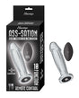 Ass-sation Remote Vibrating Metal Anal Ecstasy Silver in packaging with remote control features.
