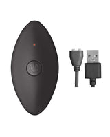 Ass-sation Remote Vibrating Metal Anal Ecstasy Silver remote control with USB charging cable.