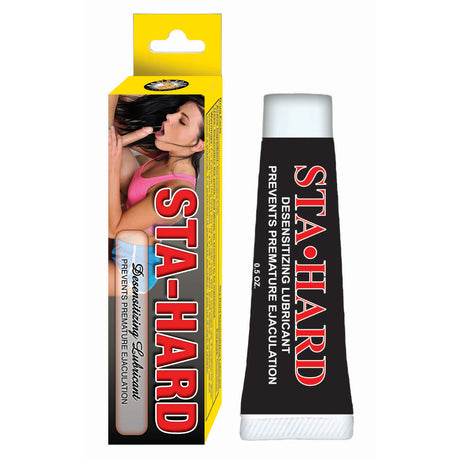 Nasstoys Sta-Hard Desensitizing Lube 0.5 Oz tube with packaging design for climax control.
